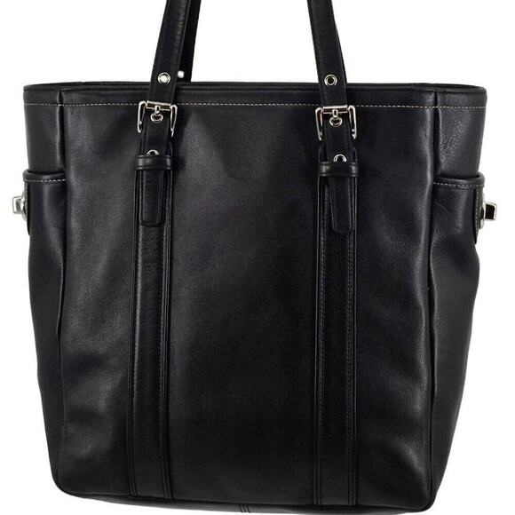 Coach Hamptons Tote 8E92 Black Smooth Leather Shoulder Bag Shopper Tote Bag - Picture 5 of 14